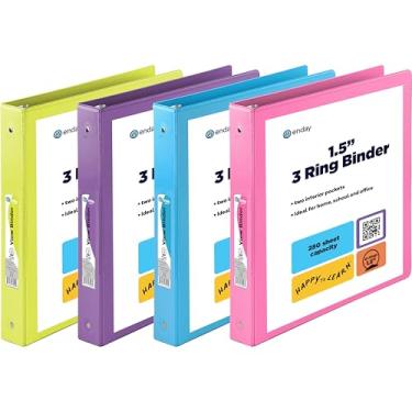 Imagem de Fichário de 3 anéis de 3,8 cm, fichário de 2,5 cm, capa transparente com 2 bolsos internos, pastas coloridas de escritório e casa rosa, azul, roxo, verde (pacote com 4) – da Enday