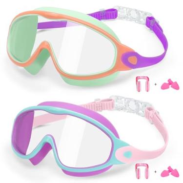 Imagem de EverSport Óculos de natação para crianças de 6 a 14 anos, pacote com 2 óculos de natação, visão clara, antirembaciamento, com cobertura de nariz, máscara de natação aquática para crianças, meninas