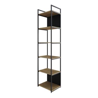 Imagem de Estante Alta C/06 Prateleiras 185x45x33cm C/fundo Yon Vermont Oak/est.preta Vermont Oak/est.preta