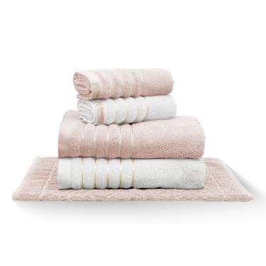 Imagem de Jogo De Toalha Banhão Golden 5 Peças Gramatura 500 Rosa Gloss/branca