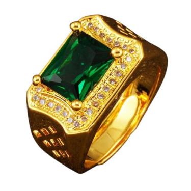 Imagem de Anel Dourado Banhado Pedra Verde Zircônias Ajustável - Pjk store