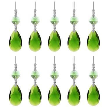 Imagem de 10 peças de lustre de prismas de cristal, enfeite verde oliva, pingentes, criador de arco-íris, prisma de gota de 38 mm, prismas pendurados para festa de casamento, decoração de Natal, joias faça você