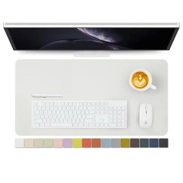 Imagem de Tapete de mesa de couro de poliuretano antiderrapante para escritório e casa - organização de mesa e acessórios - ideal para mouse pad grande e tapetes de mesa em cima de mesas (branco, 70 x 35 cm)