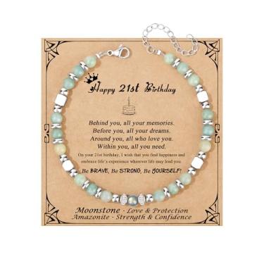 Imagem de JoycuFF Presentes de aniversário para mulheres, pulseira de pedra da lua, decorações de feliz aniversário, presentes exclusivos, amazonita, pedra da lua, pulseiras para sua melhor amiga, irmã, filha