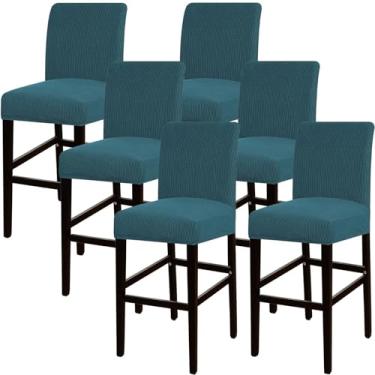 Imagem de Bar Chair Stool Covers Set of 6, Stretch Washable Bar Stool Seat Covers for Kitchen Dining Room Cafe(Dark blue)