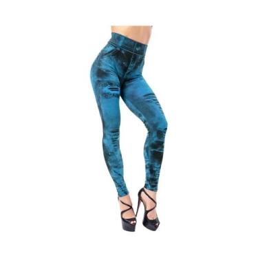 Imagem de Leggings Jeans Cintura Alta para Mulheres - Efeito Push Up e Modelagem