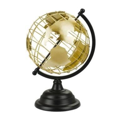 Imagem de Enfeite Globo Terrestre Grade Dourado 28.5x17cm Decoração - Taimes