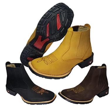 Imagem de Bota Botina Texana Country Feminina e Masculina Modativa Couro Cano Médio (40, Amarelo)