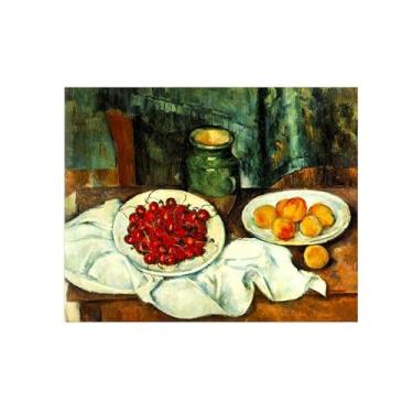 Imagem de Natureza Morta Quadro Parede em Tela-Famosas Pinturas para Sala de Jantar-Cerejas e pêssegos-Decoração Cozinha Vintage 20x25cm Sem Moldura