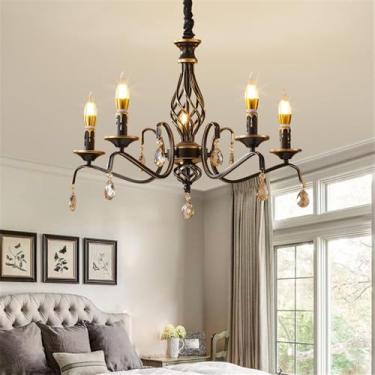 Imagem de OUFULA Vela Europeia Candelabro LED Americana Retro Cerâmica Sala de Estar Restaurante Quarto Estudo Villa Hotel Café Lâmpada Pendente (Eu 5 luzes)