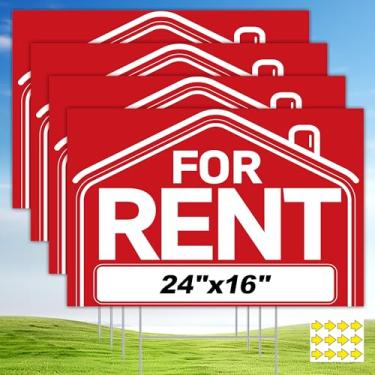 Imagem de ComboJoy For Rent Yard Sign Yard Signs with Stakes, 61 x 40.6 cm, adesivo e dupla face, pacote com 4 placas grandes para aluguel