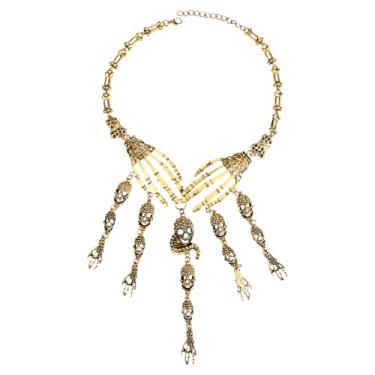 Imagem de Rofusn Colar de caveira de mão de esqueleto de Halloween: gargantilha gótica com garras de esqueleto para mulheres, acessórios de bijuteria de fantasia, Aço inoxidável e liga metálica, Sem Pedra