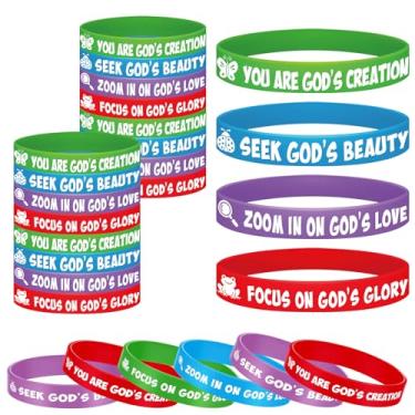 Imagem de Vinsot 48 pulseiras cristãs Vbs 2025 religiosas de silicone gospel pulseiras decorativas reutilizáveis de borracha bíblica a granel para eventos Vbs presentes Jesus Cristão