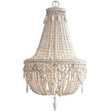 Imagem de Luminária De Fazenda Chdelier, Boho Para Sala De Jantar, Quarto, Hdmade Contas De Madeira Lâmpada De Cobertura Moderna Farmhouse Pendt Light, 78 * 48cm