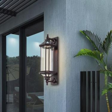 Imagem de Lanterna De Parede Externa Preta 22.8", Grande Luminária De Parede De Fazenda Externa, Luz De Montagem De Parede Industrial Com Vidro, Lâmpada Externa De Iluminação De Varanda Mode, A