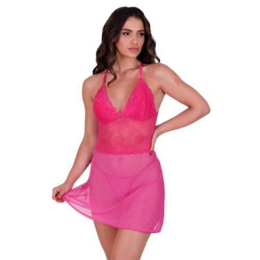 Imagem de Camisola sem Bojo Tule Transparente e Calcinha Joana - NAKA MODAS, M, 