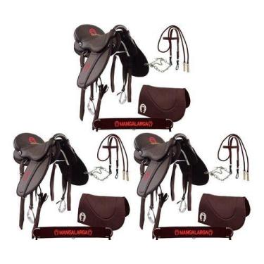 Imagem de Kit Para Cavalgada Combo 3 Selas Mangalarga Confort Marrom Marchador C