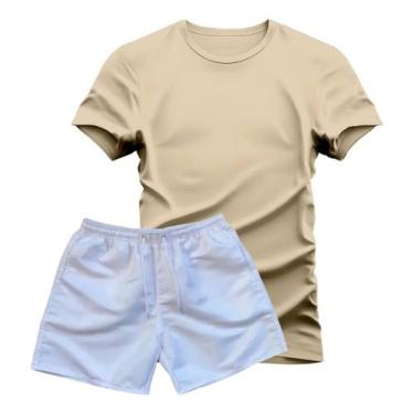 Imagem de Conjunto Camiseta 100% Algodão Lisa + Short Tactel Branco - Hs, Bege, 