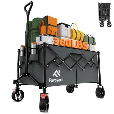 Imagem de Favoyard Carrinhos dobráveis extragrandes de 163 kg, vagões de praia resistentes com rodas e freios grandes, carrinho dobrável portátil para compras, supermercado, utilitário, esportes, jardim