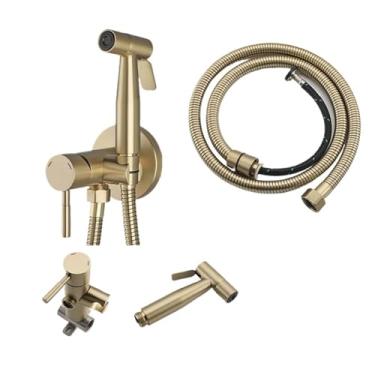 Imagem de ifgswopq Torneira bidê de aço inoxidável portátil conjunto de pulverizador de bidê de vaso sanitário torneira higiênica chuveiro de água quente e fria cabeça de chuveiro (cor: N5185B) (N5185GN)