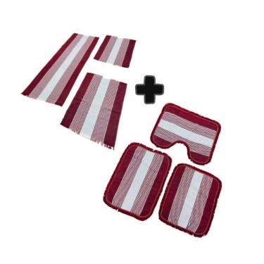 Imagem de 02 Kit De Jogo Decorativo Tapete De Cozinha E Banheiro Passadeira 3 Peças Liso Kit Vinho