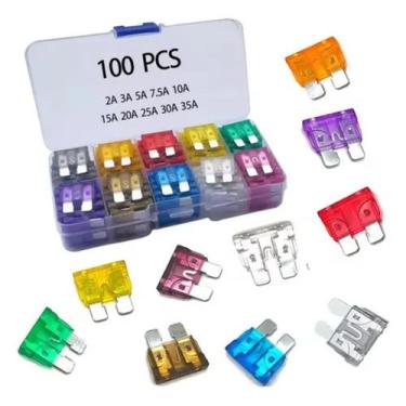 Imagem de Kit 100 Fusível Automotivo Lâmina 2A-35A + Pinça - Carro Moto Caminhão