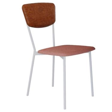 Imagem de Cadeira Estofada Para Sala De Jantar Village Branco C01 Linho Rosê Courino Caramelo - Lyam Decor