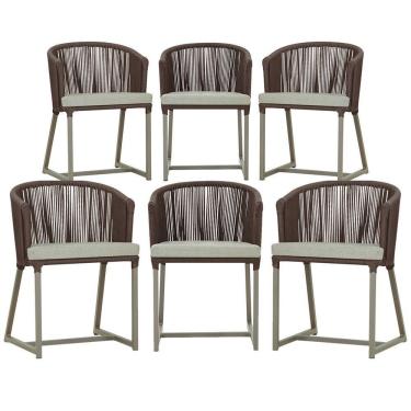 Imagem de 6 Cadeiras De Jantar Noronha Fendi Corda Náutica E3 Trama Marrom