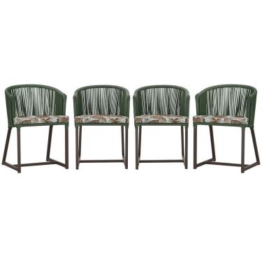 Imagem de 4 Cadeiras De Jantar Noronha Marrom Corda Náutica E6 Trama Verde