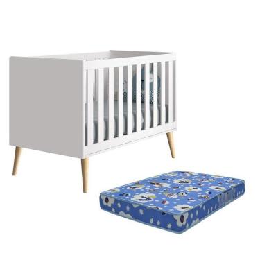 Imagem de Berço Americano Theo Pés Madeira Natural Branco Fosco Com Colchão D18 - Reller Móveis Branco Fosco