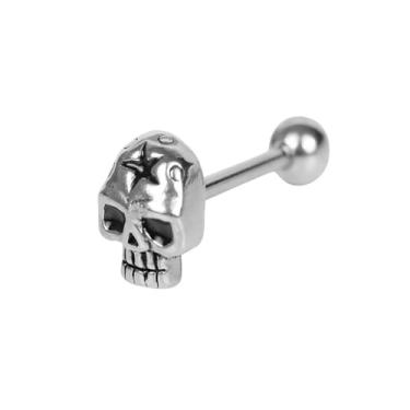 Imagem de Anel punk de cabeça de caveira para mulheres e homens - Aço inoxidável cirúrgico 316L Halloween esqueleto estrela mamilo cartilagem parafuso minúsculo bola atrás barra brincos gótico vintage corpo