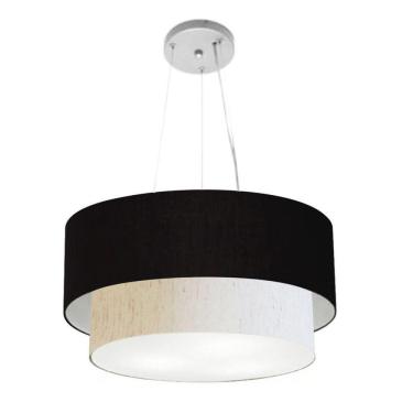 Imagem de Lustre Pendente Duplo Cilíndrico Vivare Md-4369 Cúpula Em Tecido 45x40cm - Bivolt Preto-linho-bege 127/220v