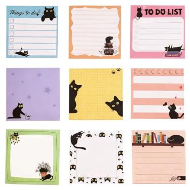 Imagem de Presente de aniversário de Natal para mulheres e meninas, 9 pacotes de 7 x 7 cm, acessórios de mesa, artigos de papelaria, conjunto de notas adesivas de gato preto, blocos de notas autoadesivos fofos