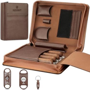 Imagem de KEJIAR Caixa de umidificador de charuto, caixa de charutos portátil com cortador reto, cortador em V, furador, pacotes de umidificador, umidificador de viagem e acessórios para charutos, conjunto de