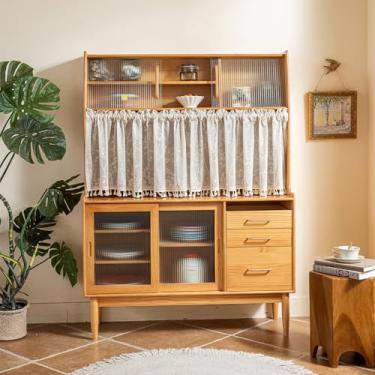 Imagem de HiSnug Cortinas de saia bege de 45,7 cm de comprimento para tratamento de janela, cortina de cozinha com bolso duplo com borlas para café, sala de estar, sala de jantar, 1 painel, 132 cm L x 45,7 cm C