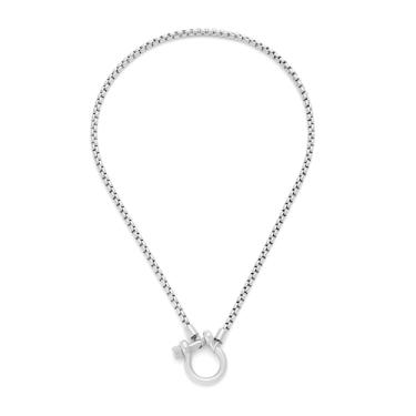 Imagem de TONLUYAX Colar de cavalo grosso prateado para mulheres, mosquetão, com pingente, fivela, colar masculino moderno