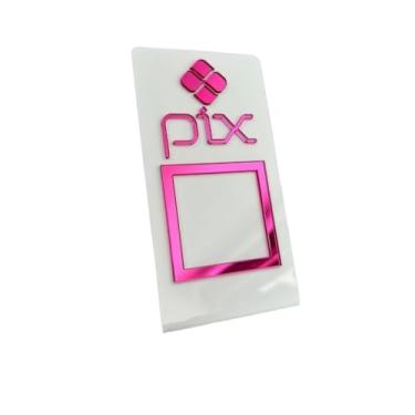 Imagem de Placa Display Pix C/Base Mesa Balcão Pagamento Qr Corde Acrilico(ROSE)