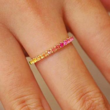 Imagem de 1 anel de zircão colorido indireto banhado a prata branca para mulheres uso diário namoro melhor presente de aniversário joias finas presentes, Gold-10, Prata, Zircônia cúbica