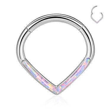Imagem de GAGABODY Septo Jewelry Brincos Daith de 16 g com frente única CZ/Opal/Estrela de cinco pontas/Design de vedação de aço cirúrgico 316L Piercing de septo Piercing de nariz Helix Tragus Brinco