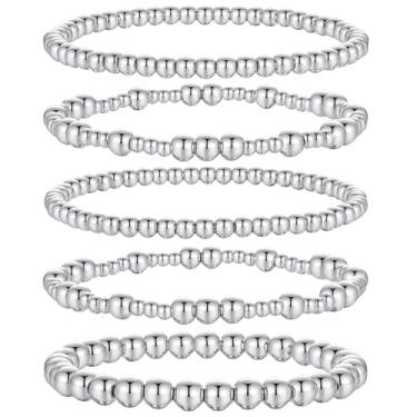 Imagem de XIANNVXI Pulseira feminina com contas banhadas a ouro 14K 14 K com contas elásticas empilháveis e elásticas, conjunto moderno, joias delicadas, Medium, Sem Pedra Preciosa