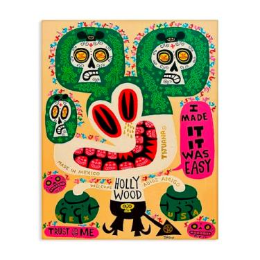 Imagem de Stupell Industries Arte de parede em tela com desenho caprichoso da cultura do México, design de Jorge R. Gutierrez, 20 x 16