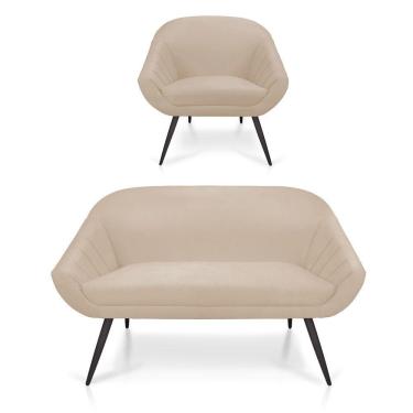 Imagem de Kit 1 Namoradeira 2 Lugares e 1 Poltrona Suede Bege de Ferro