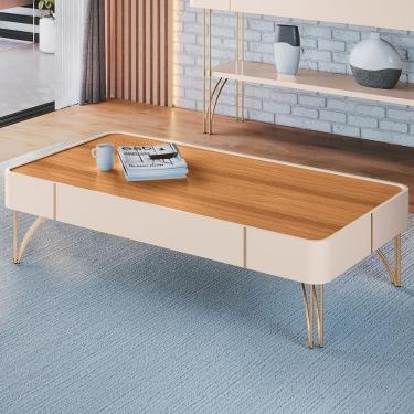 Imagem de Mesa De Centro Para Sala Pés De Aço Cadenza Off/cinamomo - Hb Móveis