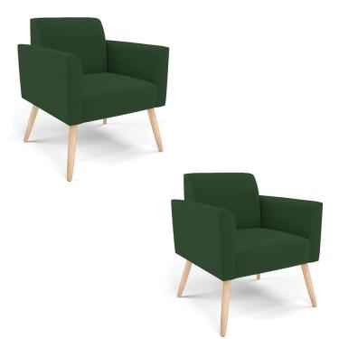 Imagem de Kit 2 Poltronas Pés Palito Natural Marisa Veludo D03 - D\'rossi Cor Verde