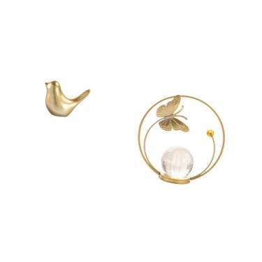 Imagem de Fenteer Estatueta de Bola de Cristal de Pássaros Dourados, Estátua de Animal Moderna, Escultura de Metal, Ornamento para Mesa, Escritório, Lareira, Sala de Es