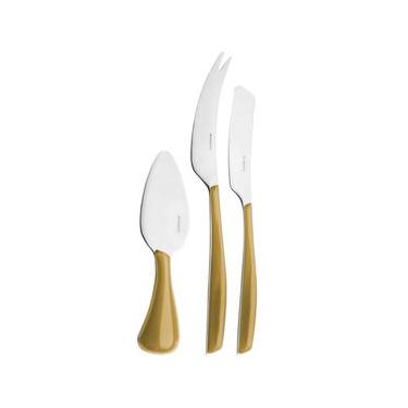 Imagem de Kit 3 Peças para Queijos Facas Espátula Dourada Bugatti