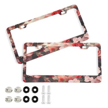 Imagem de SEHANY Molduras de placa de carro rosa dos namorados, capas de moldura de placa de carro de alumínio à prova de ferrugem com orifícios elípticos e parafusos serve para veículos padrão dos EUA tamanho