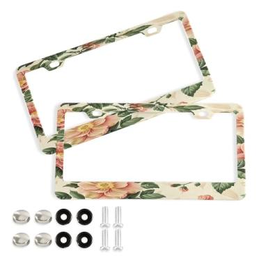 Imagem de SEHANY Molduras de placa de carro rosa dos namorados, capas de moldura de placa de carro de alumínio à prova de ferrugem com orifícios elípticos e parafusos serve para veículos padrão dos EUA tamanho