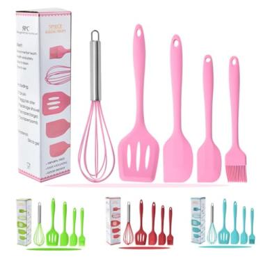 Imagem de Kit de Utensílios de Cozinha em Silicone, 5 Peças, Inclui Fouet, Espátulas e Pincel, Resistente ao Calor 230°C, Antiaderente, Livre de BPA (Rosa)