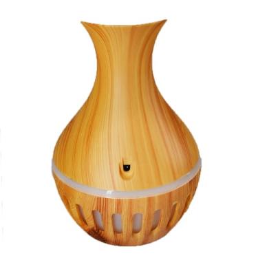 Imagem de Umidificador Aromatizador Ultrassônico LED, 200ML, Design Vaso Rajado, 7 Cores LED, USB, Material PP/ABS, 14,5cm Altura, Marfim e Marrom